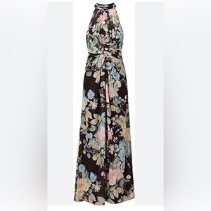 ADRIANNA PAPELL, NWT Chiffon Printed Halter Gown, size 16, black/multi
